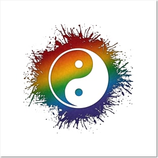 Paint Splatter LGBTQ Pride Rainbow Yin and Yang Symbol Posters and Art